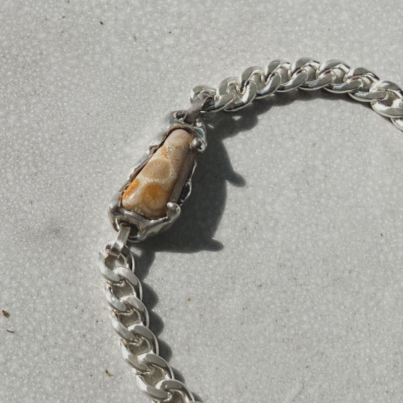 Petoskey Stone ID Bracelet in Silver