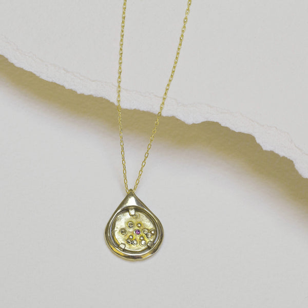 Aquarius Coin Tear Necklace solid 14k gold