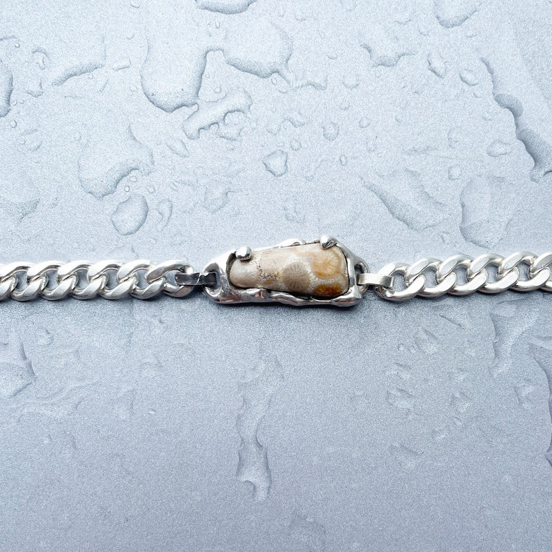 Petoskey Stone ID Bracelet in Silver