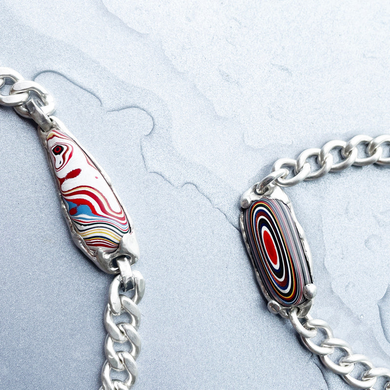 Fordite ID Bracelet #1 in Silver