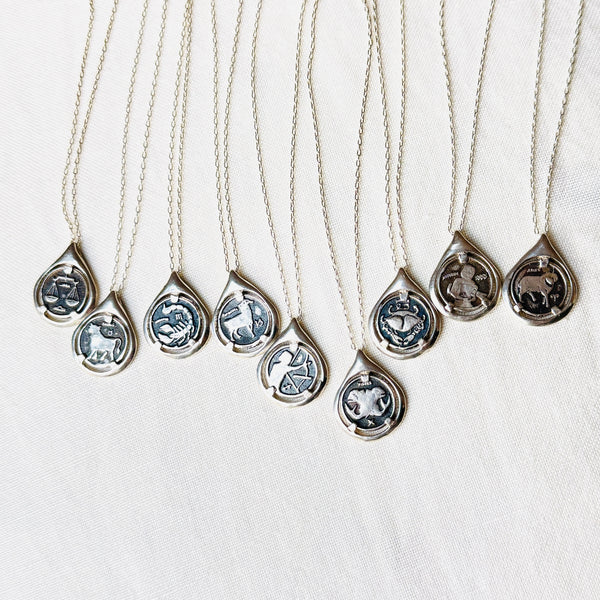 Silver Zodiac Coin Tear Necklace