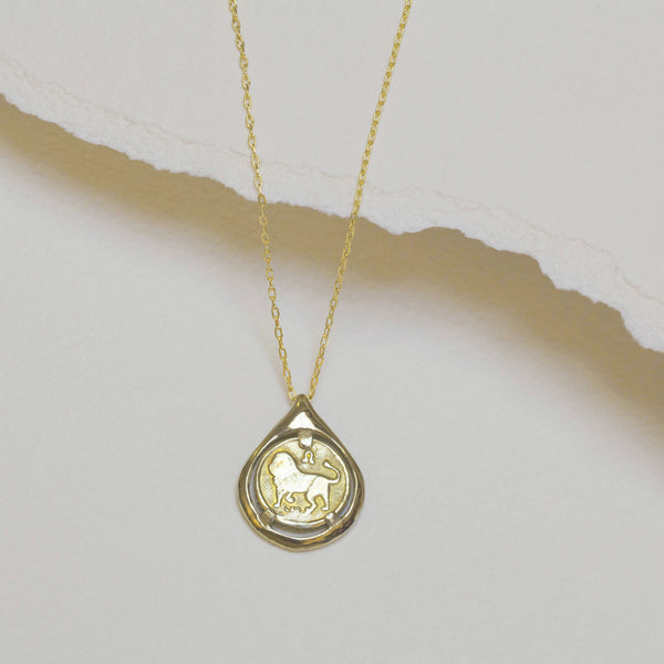 Leo Coin Tear Necklace solid 14k gold