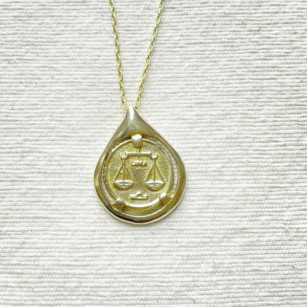 Libra Coin Tear Necklace solid 14k