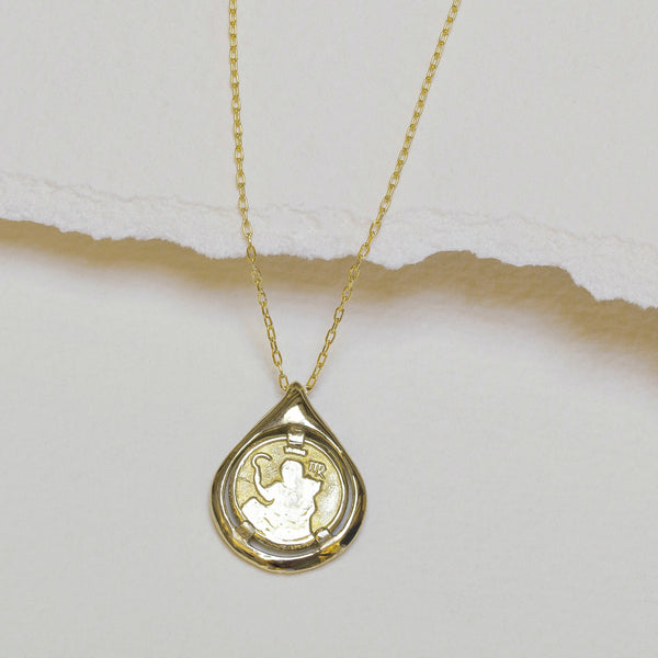 Virgo Coin Tear Necklace solid 14k gold