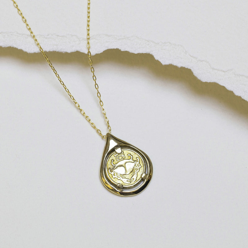 Cancer Coin Tear Necklace solid 14k gold