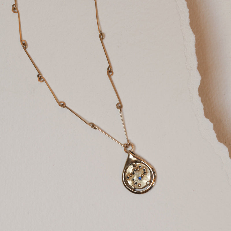 Zodiac Tear Necklace with Bone Chain