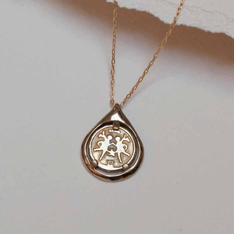 Gemini Coin Tear Necklace soild 14k gold