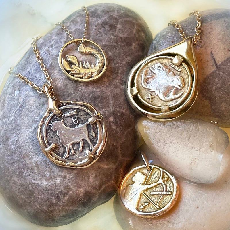 14k gold Molten Zodiac Coin Charm