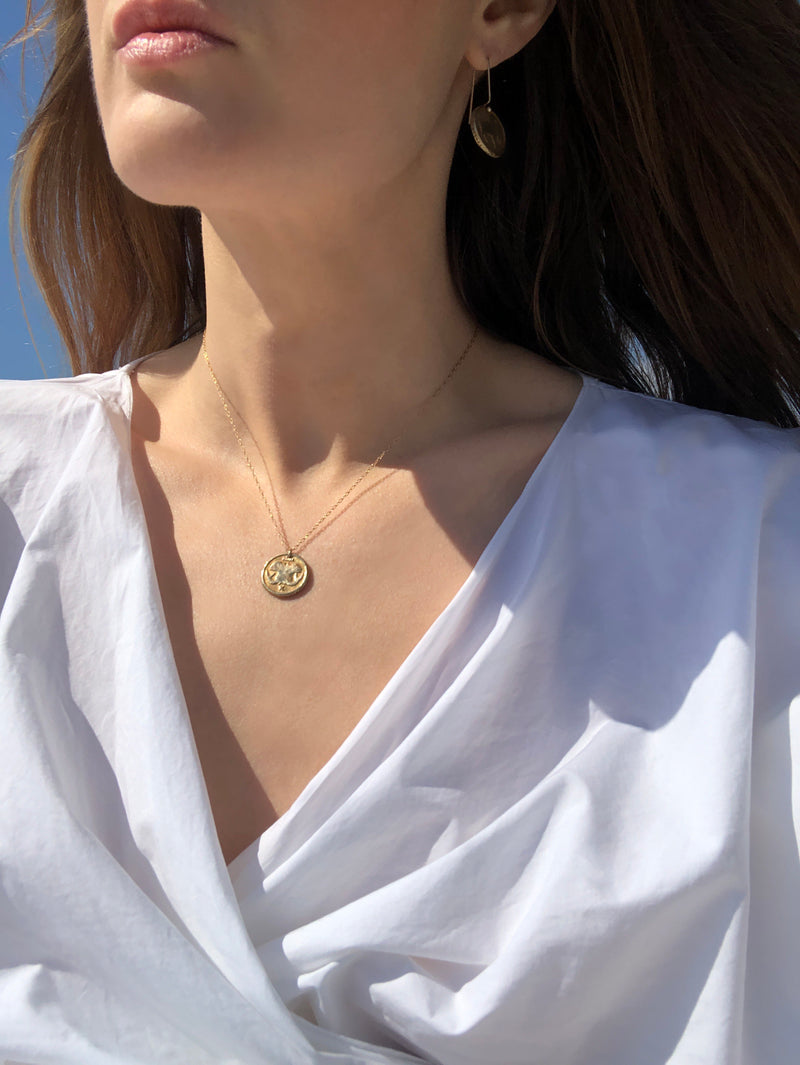 14k Gold Zodiac Coin Charm Necklace