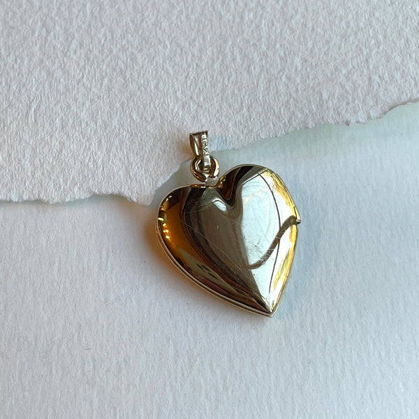 14k gold heart locket charm large