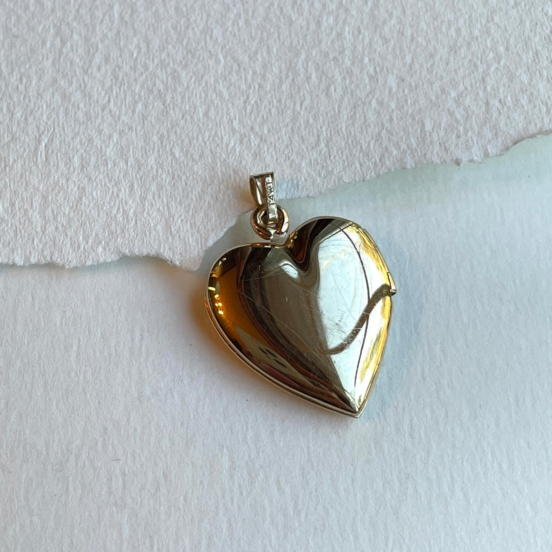 14k gold heart locket charm large