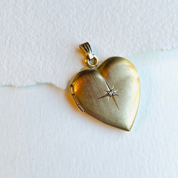 14k gold heart locket charm large