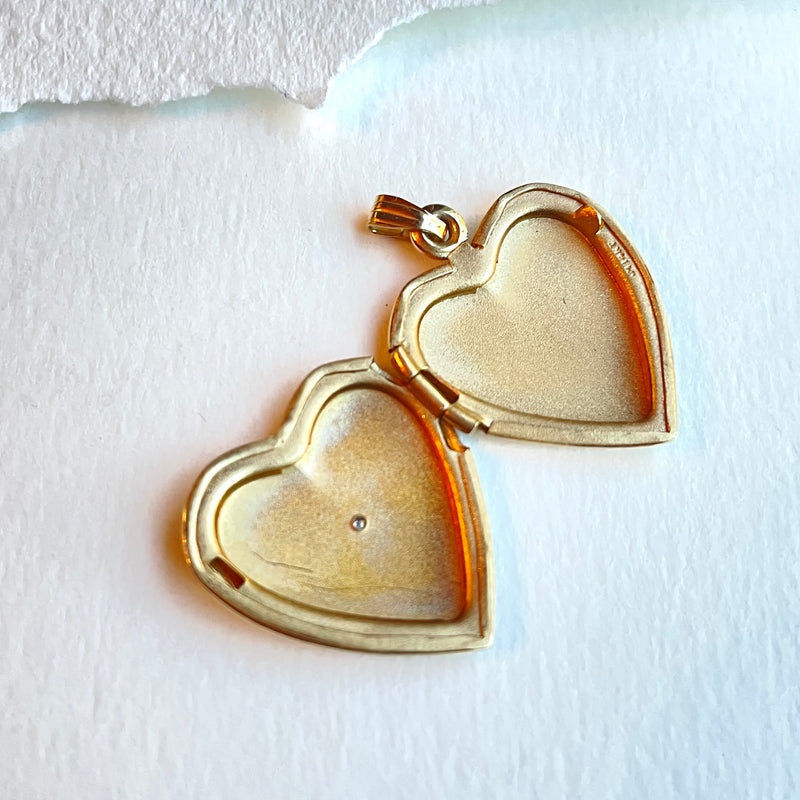 14k gold heart locket charm large