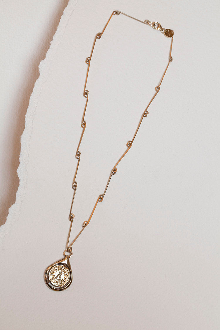 Zodiac Tear Necklace with Bone Chain in Solid 18k gold