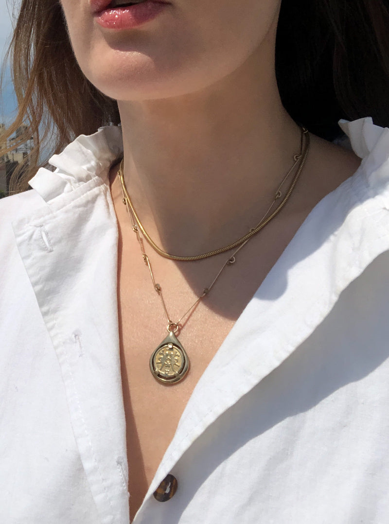 Zodiac Tear Necklace with Bone Chain in Solid 18k gold