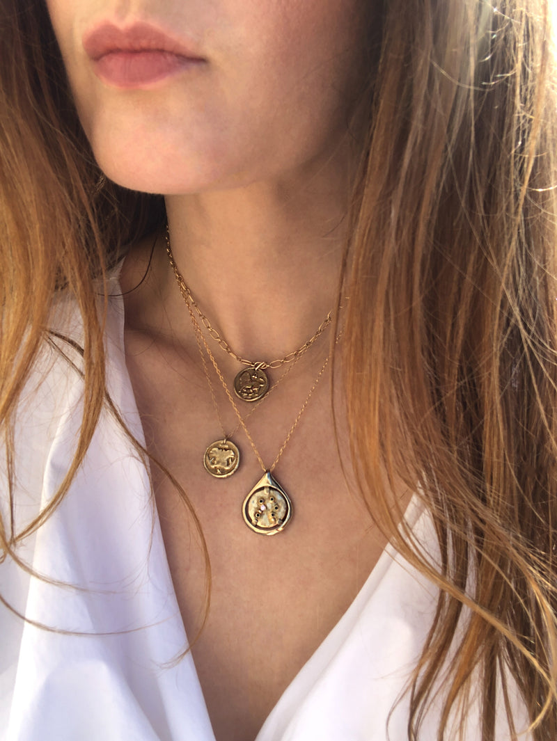 14k Gold Zodiac Coin Charm Necklace